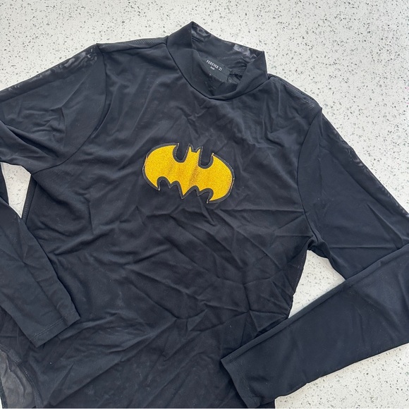Forever 21 Plus Black Bodysuit with Yellow Batman Logo sz 2X - Picture 3 of 6